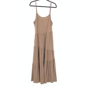 Naggoo A-Line Maxi Dress Womens Size 2XL Jersey Knit Tiered Chocolate Brown NEW